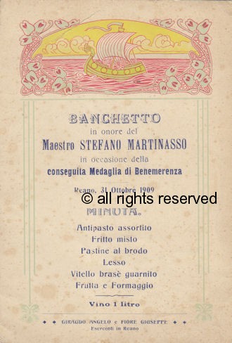 Banchetto in onore del Maestro Stefano Martinasso anno 1909